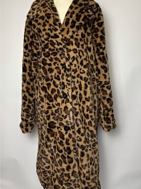 SHEIN Leopard Print Teddy Faux Fur Coat - Brown/Black #P203